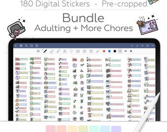 Digital Stickers Bundle, Chores Digital Stickers, GoodNotes Stickers, Housekeeping Stickers, Cleaning Stickers, Adulting and Chores Stickers