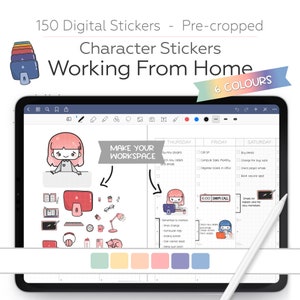 Character Planner Stickers, Character Digital Stickers, Working From Home Stickers, iMac Planner Stickers, Rainbow Digital Stickers