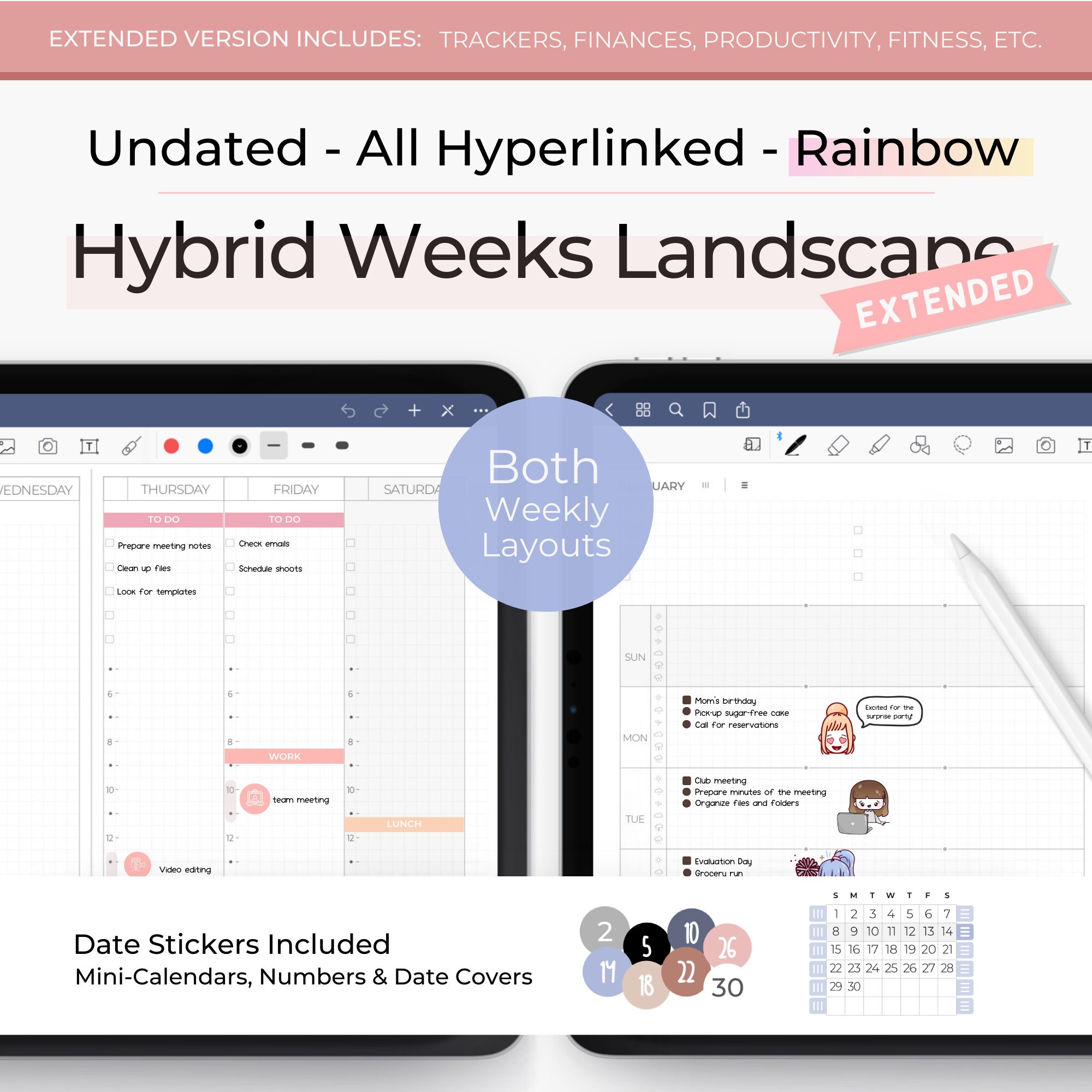 Digital Planner Undated, Digital Planner Minimalist, Hybrid Weeks: Two ...