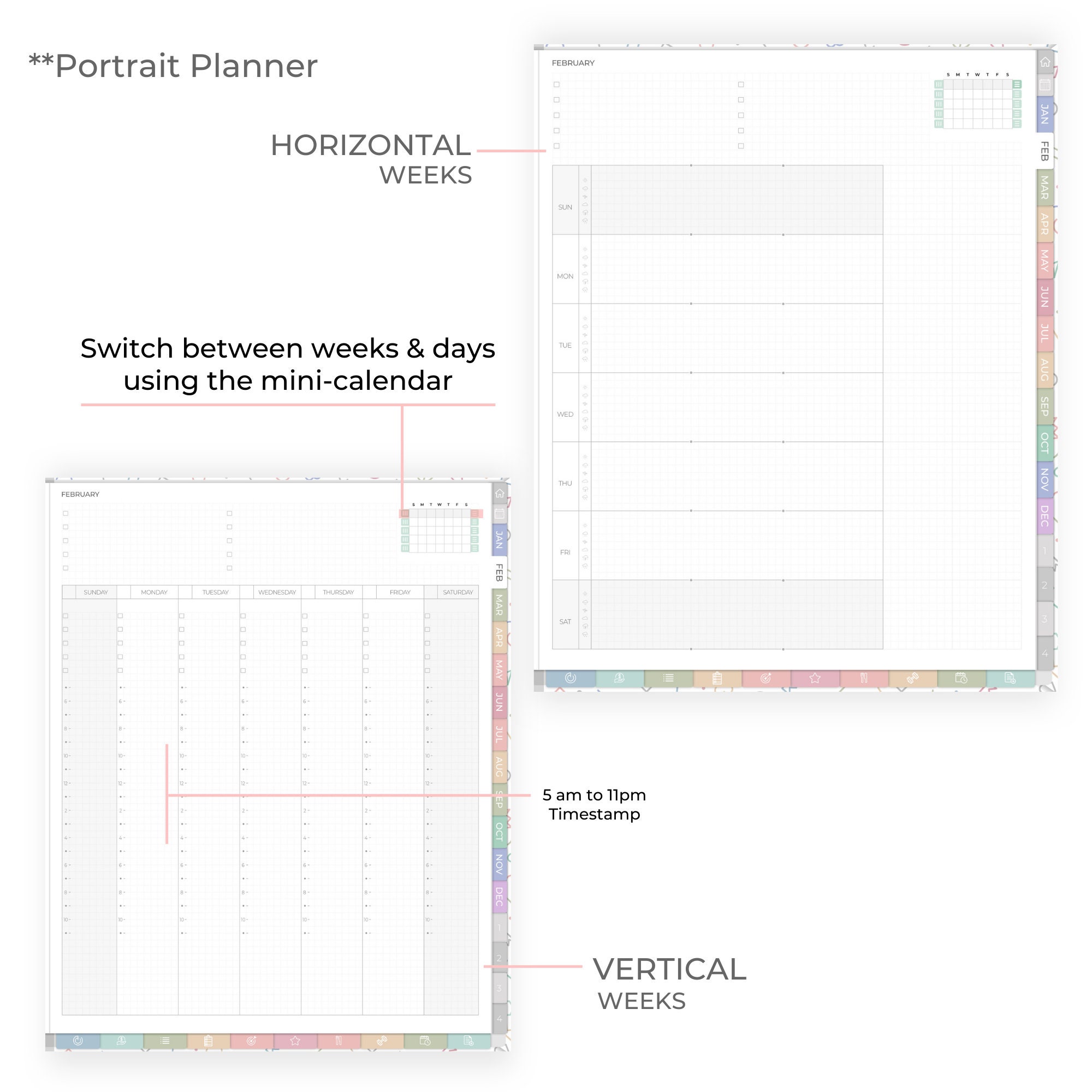 Digital Planner Undated, Digital Planner Undated Bundle, Hybrid Weeks ...