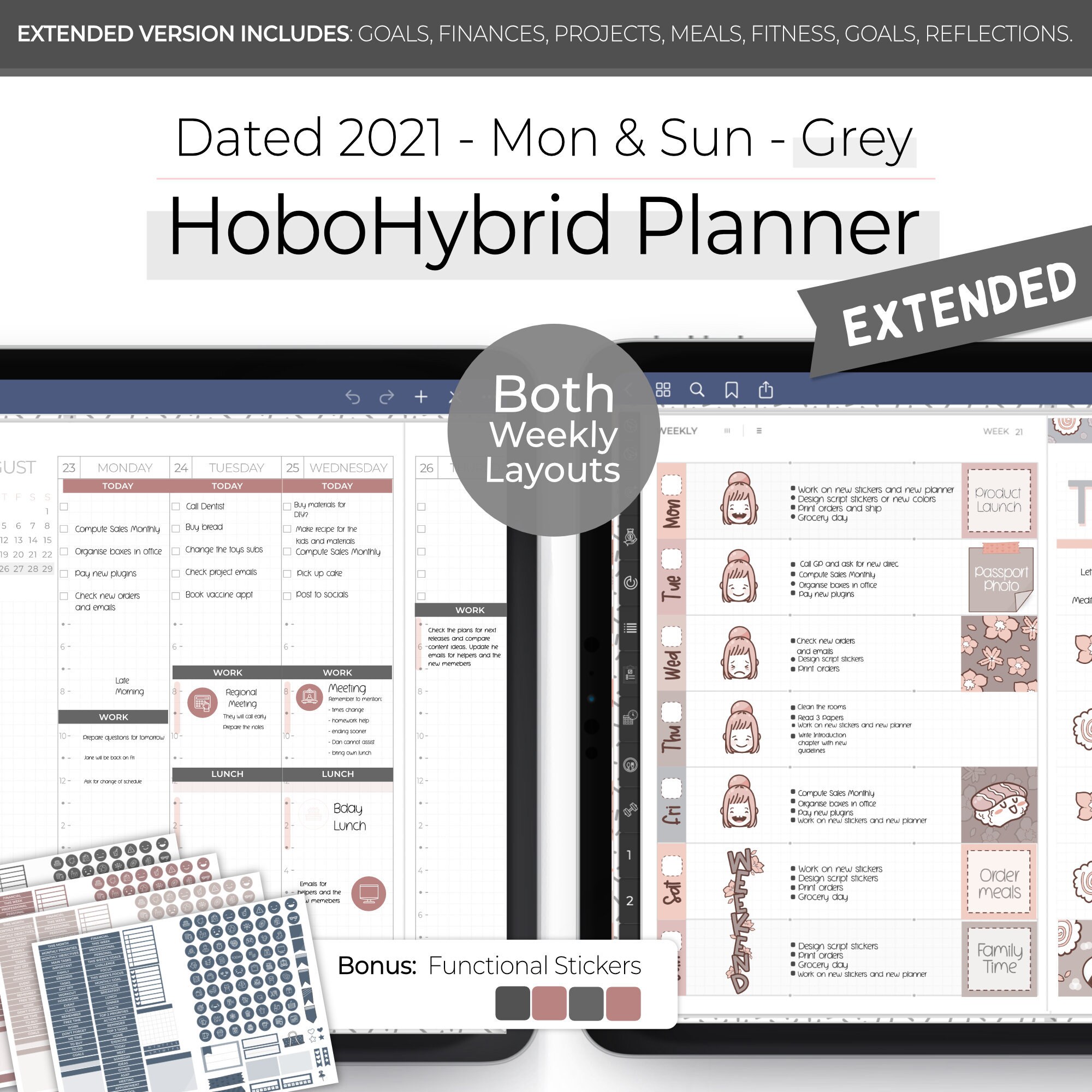 Digital Hobonichi, 2021 Digital Planner, HoboHybrid Planner, Both Wee…