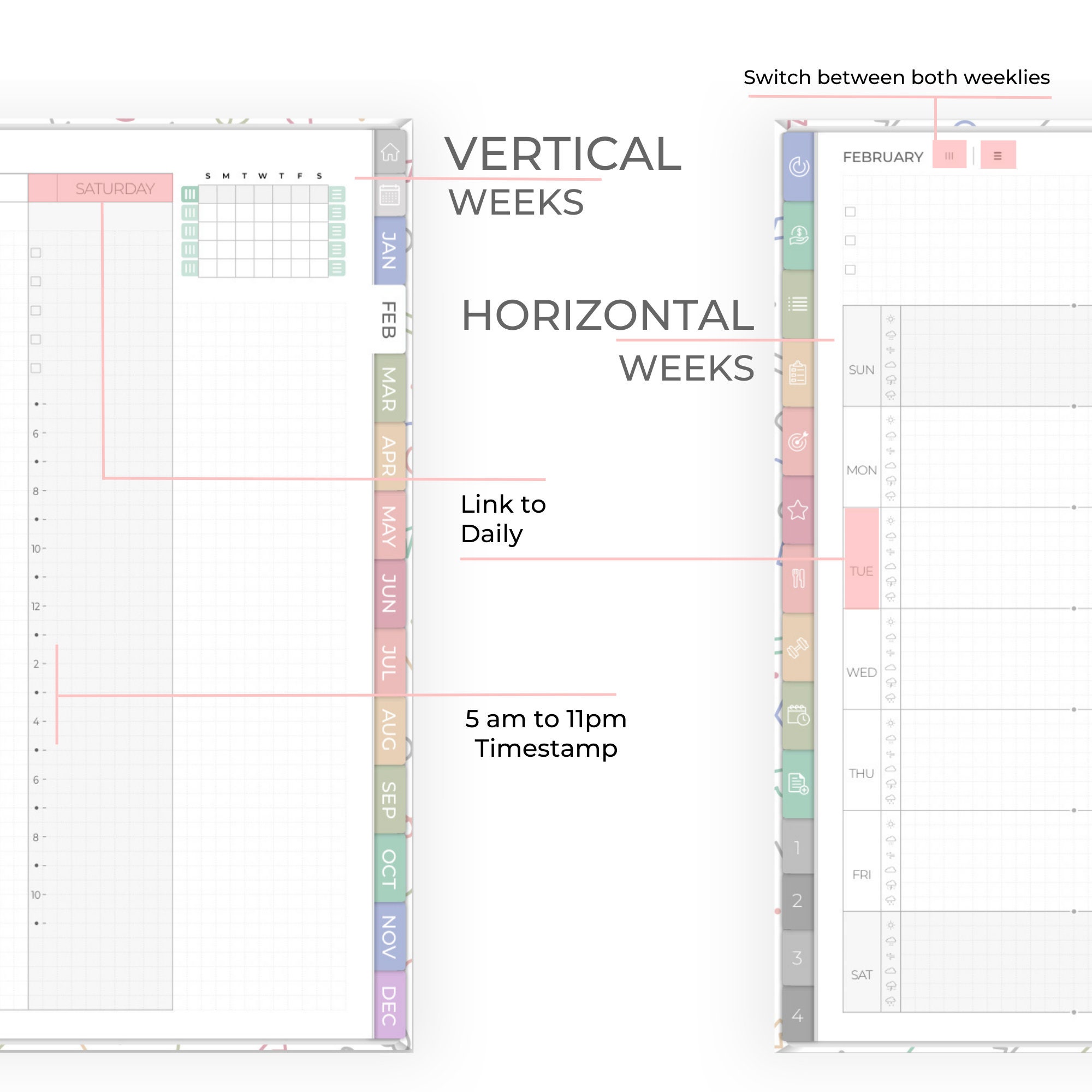 Digital Planner Undated, Digital Planner Minimalist, Hybrid Weeks: Two ...