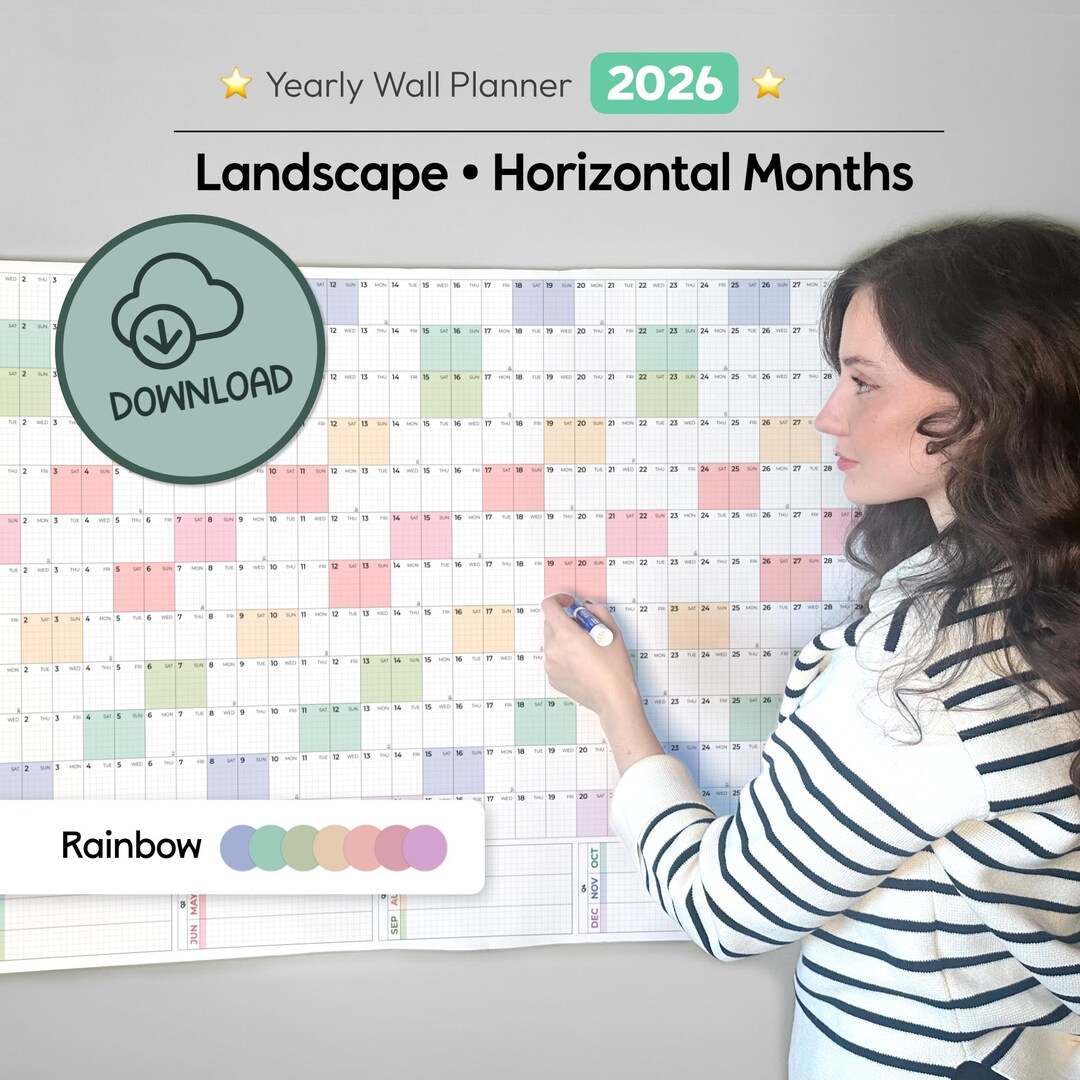 Printable Wall Calendar 2026, Giant Wall Calendar PDF, 2026 Wall ...