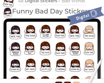 Bad Day Digitale Aufkleber, Bad Words Digitale Aufkleber, Emoji GoodNotes Aufkleber, Lustiger schlechter Tag, Blond, Brünett, Natürliches Haar