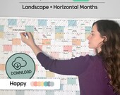 Printable Wall Calendar 2026, Giant Wall Calendar PDF, 2026 Wall Planner Digital Download, Annual Wall Calendar Printable, Color: Happy