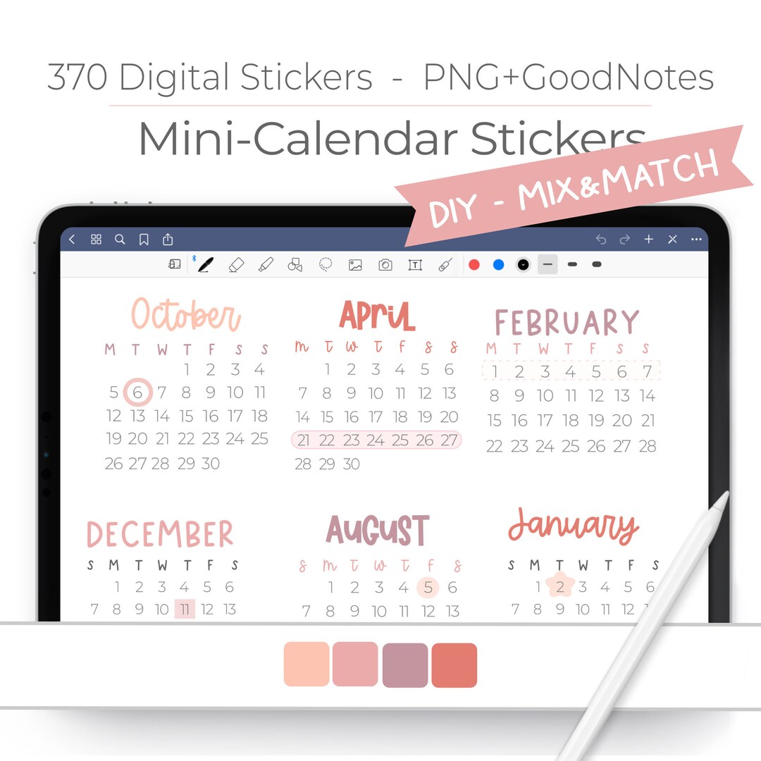 Digital Calendar Stickers Mini Calendar Sticker DIY Mini Etsy