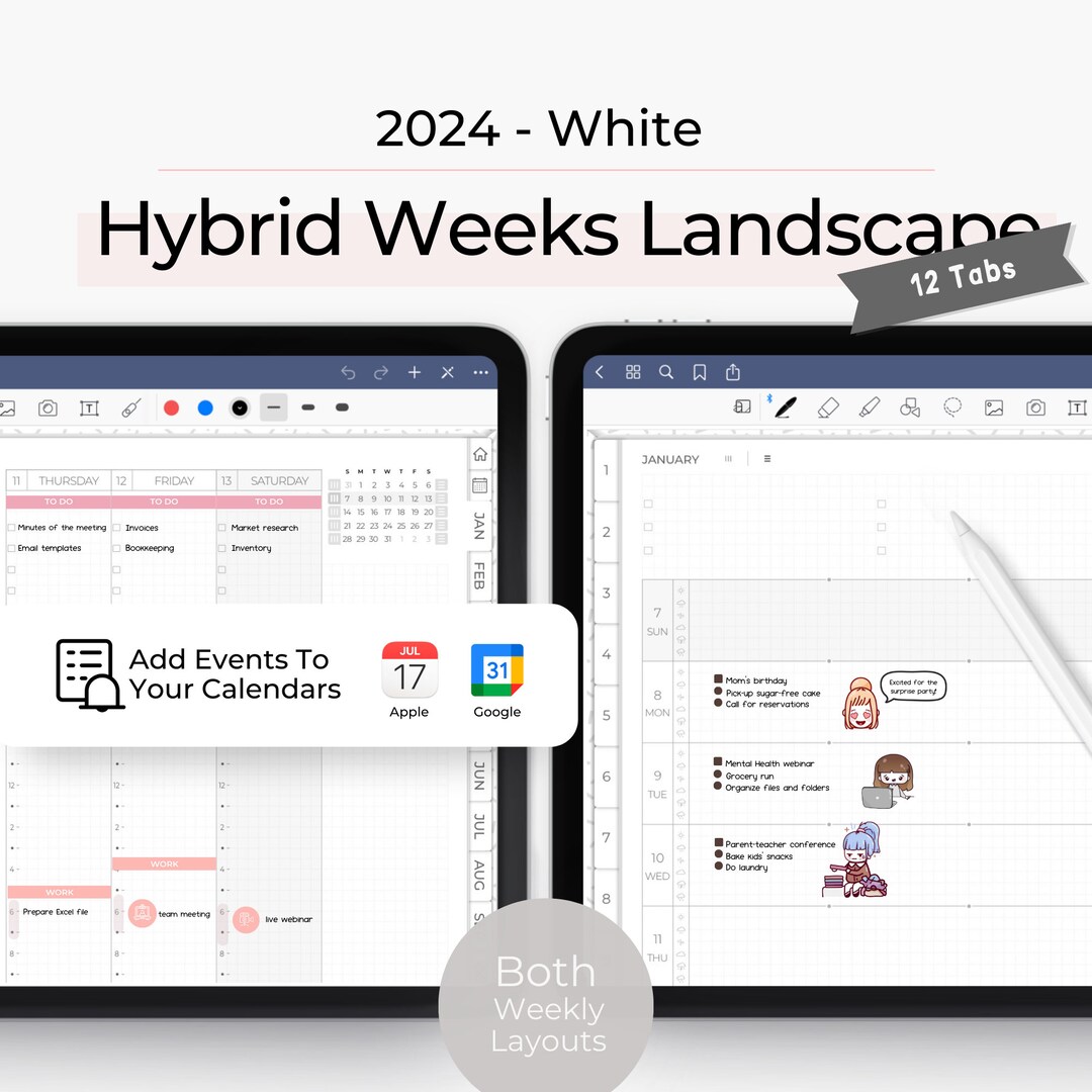 2024 Digital Planner Minimalist, 2024 Digital Planner With Google Calendar Links, 2024 Digital
