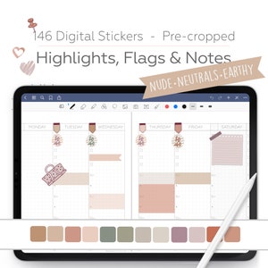 Digital Sticky Notes, Digital Planner Stickers for GoodNotes, Digital Highlight Stickers, Digital Flags and Notes, in Neutral Colors
