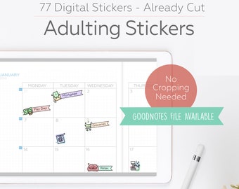 Digital Stickers, Adulting Stickers, Digital Planning, GoodNotes Stickers, Planner Stickers, Digital Planner Stickers, Pre-Cropped Stickers