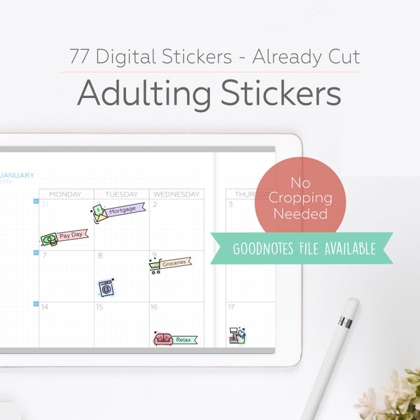 Digital Stickers, Adulting Stickers, Digital Planning, GoodNotes Stickers, Planner Stickers, Digital Planner Stickers, Pre-Cropped Stickers