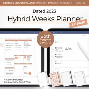 2023 Digital Planner, Hybrid Weeks Planner, Minimalist Planner, iPad Planner, Extended Version, Rainbow, Earthy, Black and White