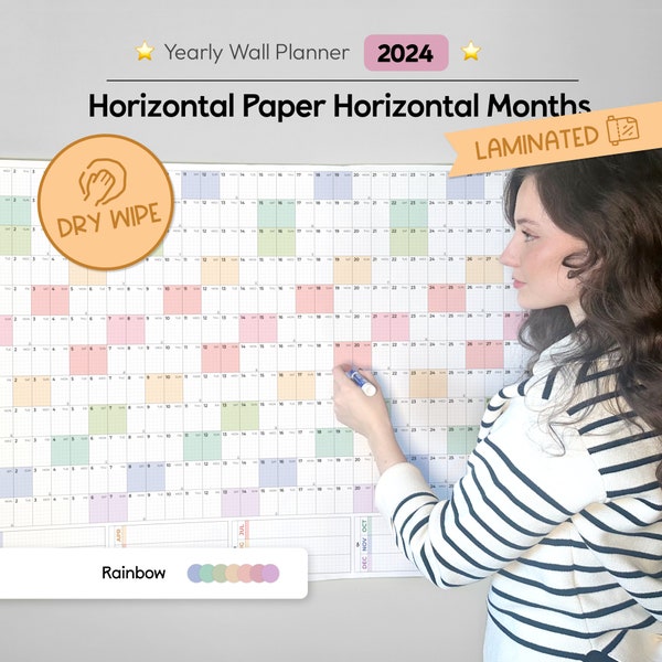 Dry Wipe Calendar, 2024 Wall Calendar, Dry Erase Wall Calendar, Large Wall Calendar, Erasable Calendar, Whiteboard Calendar, LAMINATED