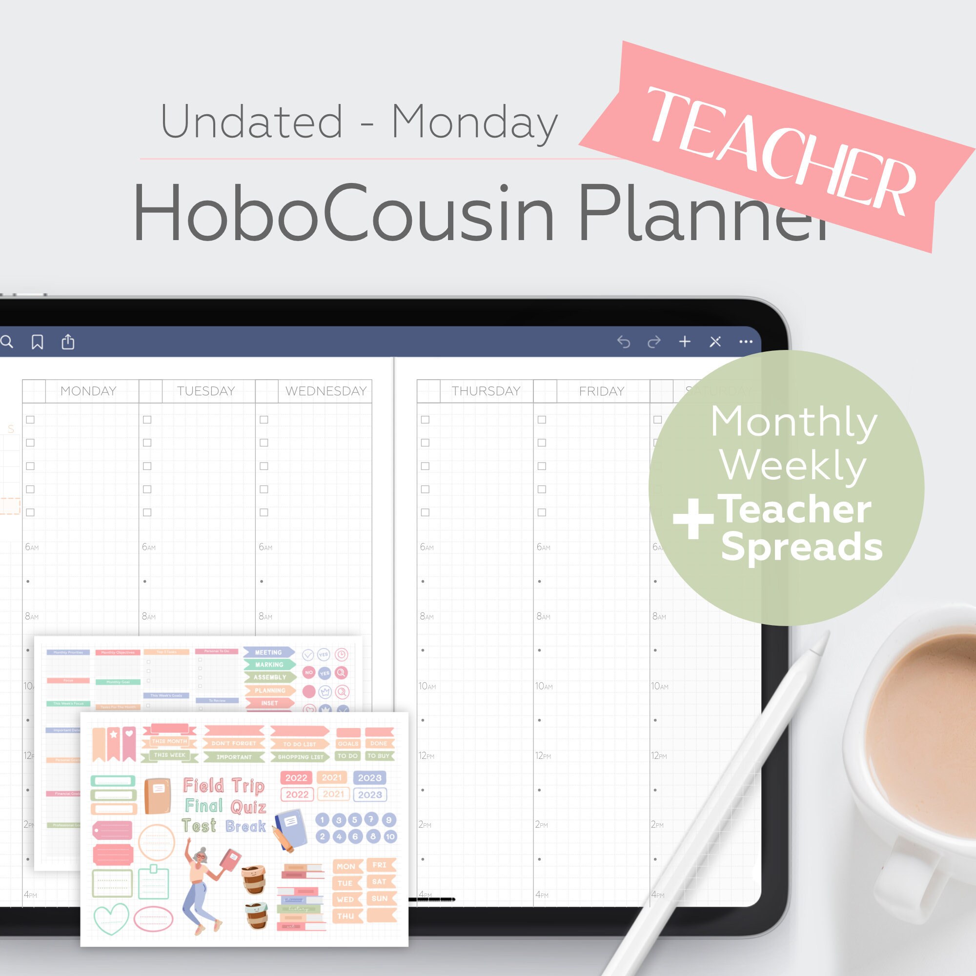 Digital Teacher Planner Undated Teacher Digital Planner Etsy