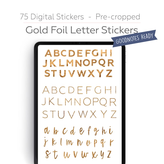 Gold Foil Digital Stickers, Letters Digital Stickers, Digital Stickers for  Goodnotes, Digital Stickers in Gold Foil 