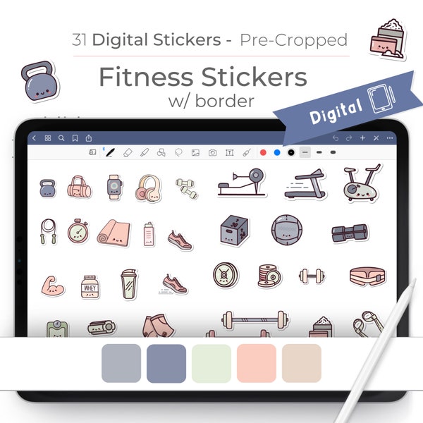 Gym Digital Sticker, Übung Digital Sticker, Lifting Digital Sticker, Fitness Digital Sticker, Digital Planner Sticker, With Border
