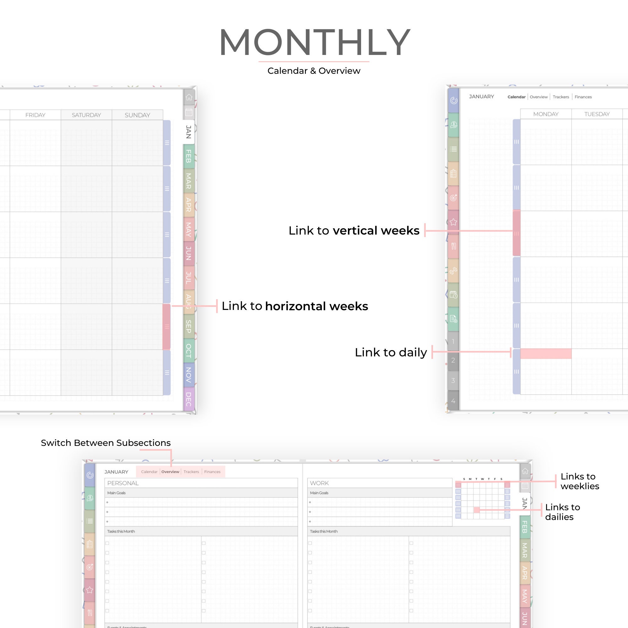 Digital Planner Undated, Digital Planner Minimalist, Hybrid Weeks: Two ...