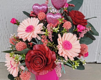 Valentine's day pail of wood flowers