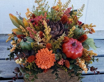 6x6 rustic fall floral arrangement with wood flowers