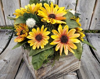 Rustic hand built box with hand painted wood sunflowers