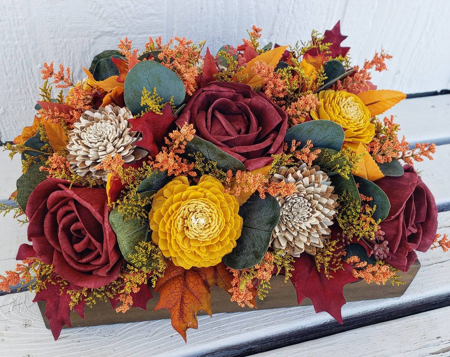6x6 Rustic Fall Floral Arrangement With Wood Flowers - Etsy