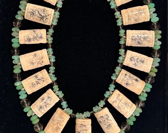 Stephen Dweck inlaid turquoise / jade / quartz necklace