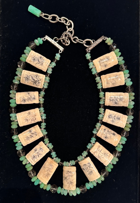 Stephen Dweck inlaid turquoise / jade / quartz nec