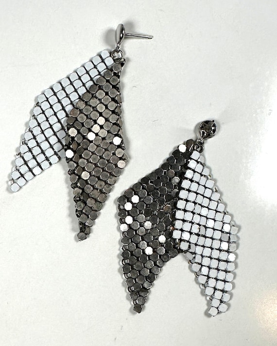 Whiting & Davis silver and white mesh pierced earr