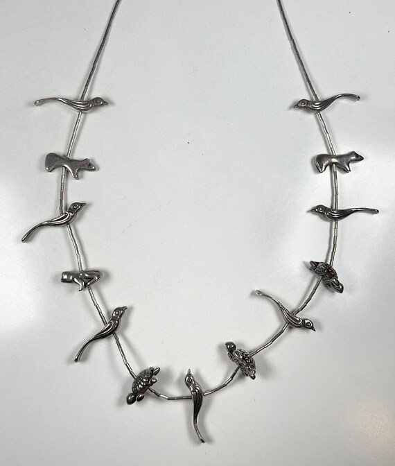 Vintage Native American Zuni Animal Fetish Silver Necklace
