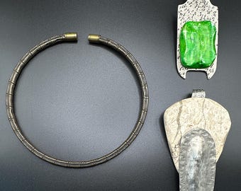 Stylish Brass Choker with 2 Silver & Stone Pendant Options to Alternate With