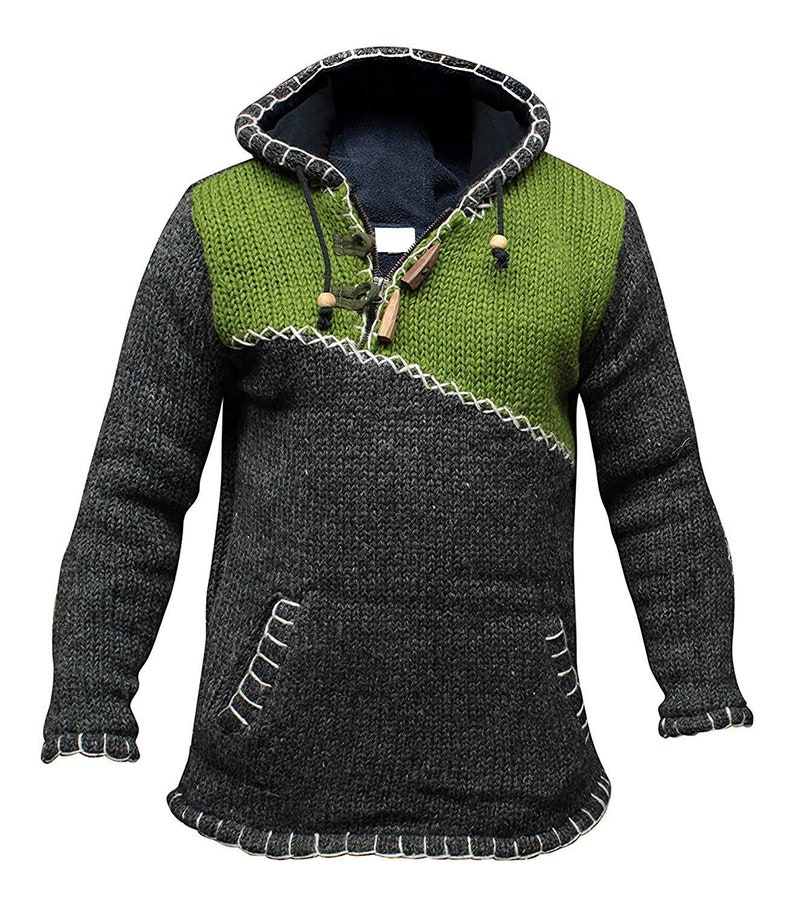 Mens Boho Woolen Hoodie Cross Zipped Neckline Super Warm Etsy