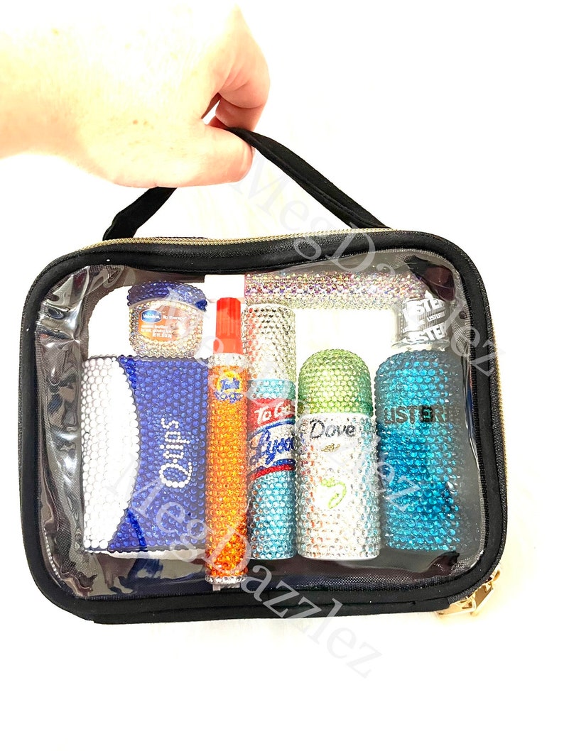 Blinged Out Travel Kit Bag Mini Toiletries Bedazzled Rhinestone Travel