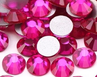 Hot Pink Rhinestones SS6-SS16 | Non HotFix Glass Flatback Crystal Rhinestones | Nail Art Decoration | Bright Pink Shiny Laser Bright Stones