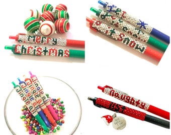 Xmas Pens | Merry Christmas | Let It Snow | Jingle All The Way | Naughty List | Holiday Pens | Rhinestone Bling Pens | Bedazzled Pens
