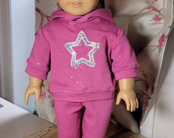 Sparkly Star dark pink doll sweatshirt hoodie set for the 18"doll