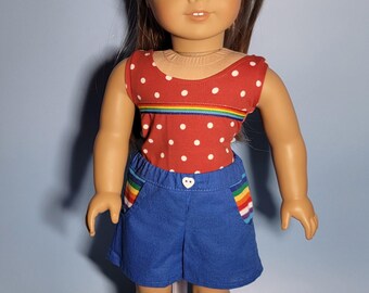 Red polka dot doll swimsuit shorts outfit set for the 18"doll