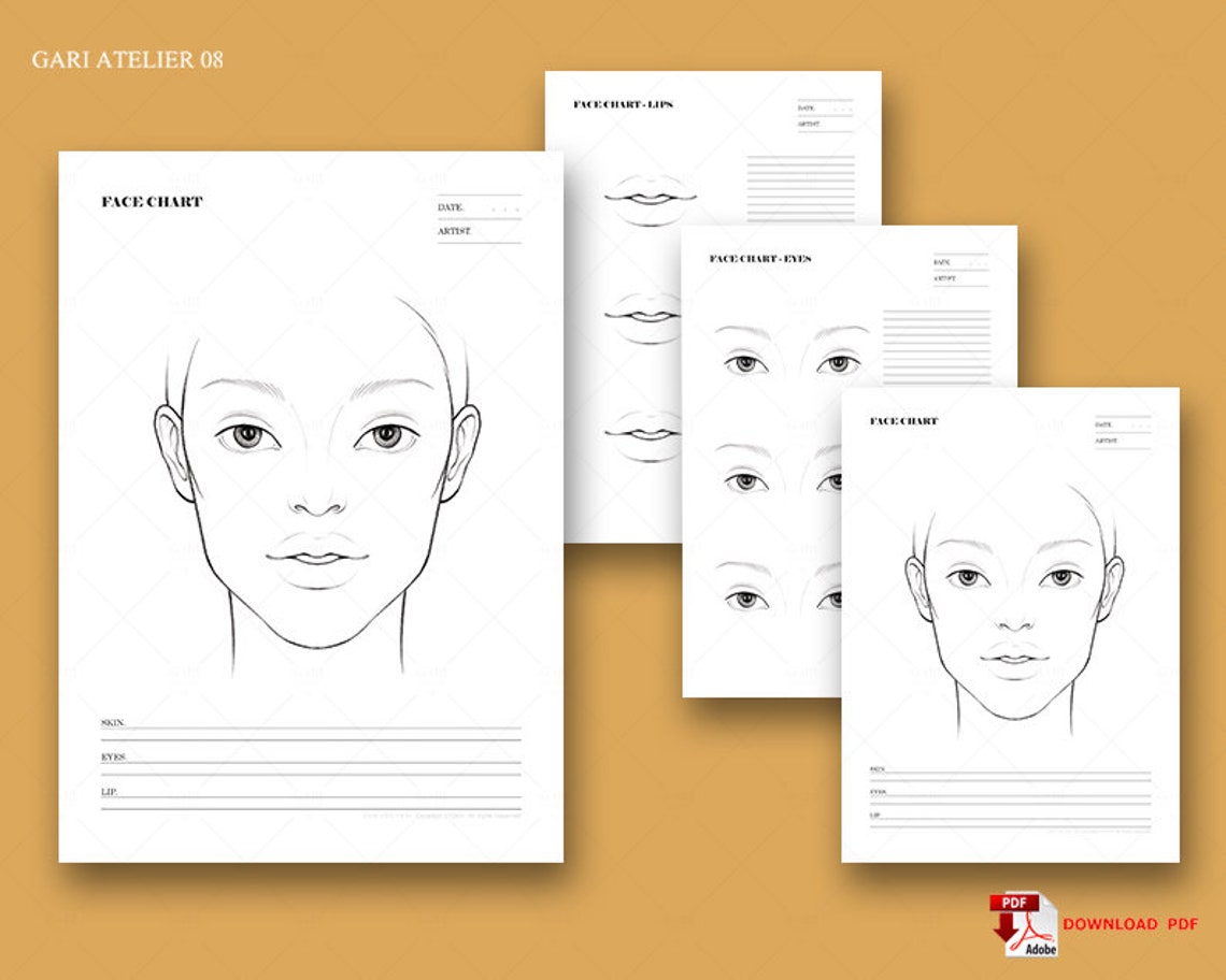 Makeup Face Chart Printable Makeup Practice Sheets Makeover Etsy