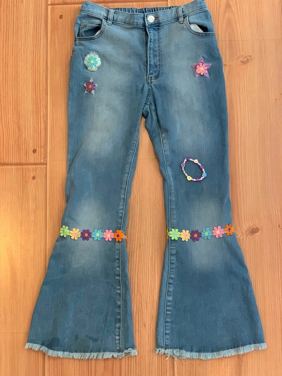 Buy Milokado Kids Girls Bell Bottom Jeans Washed Skinny Flare Jean Elastic  Waist Pant Size 4-14 Years, Blue Hole, 9-10 Years at Amazon.in