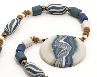 Porcelain Necklace, Ceramic Necklace, Ceramic Pendant, Porcelain Pendant, Porcelain Beads, Ceramic Beads, Artisan Beads, Millefiori, #0071