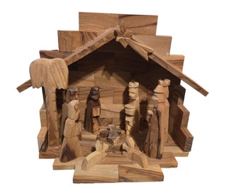 Carved Olive Wood Nativity Scene  - Handmade - Holy Land - Manger - Wise Men