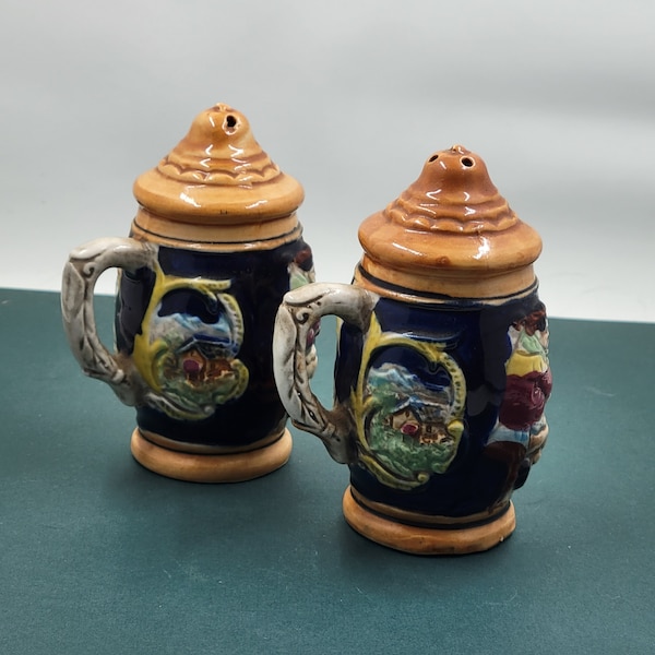 Vintage Hand Painted Japan Beer Stein Salt And Pepper Shakers