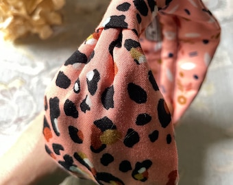 Peach coloured leopard print headband / animal print headband/ able mabel headbands/cotton fabric Alice band/ ladies headband/