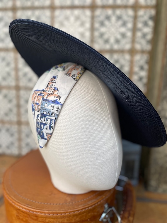 Navy Cartwheel Hat: 50s Rivera Print Alice Band, Wedding  display picture 1