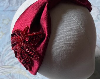 Lana red sequinned turban headband/ 1920s style headband/ vintage style hairband / red Christmas accessories/ luxury headband/partywear