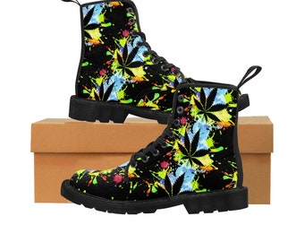 Marijuana, Weed, Cannabis Women's Canvas Boots, Hiking, Work Boots, Fashion Boots