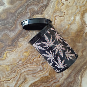 Beads, Tobacco, Trinkets, Herb Stash Container - Food Safe Plastic with attached squeeze top, Leaf design