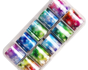 Holographic Galaxy Nail Transfer Foil Sticker Starry Glitter Sparkle AB Paper Wraps Adhesive Decals Nails 10 rolls Printed & SHIPS From USA