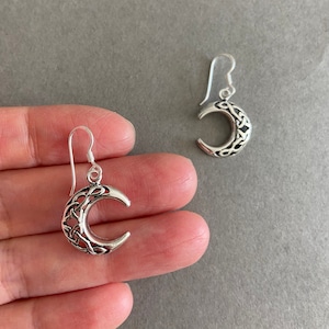 Silver Crescent Moon Drop Dangle Earrings - Sterling Silver
