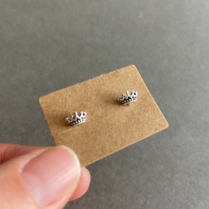 Silver Tiny Mini Crown Stud Earrings - Sterling Silver [ESV1047]