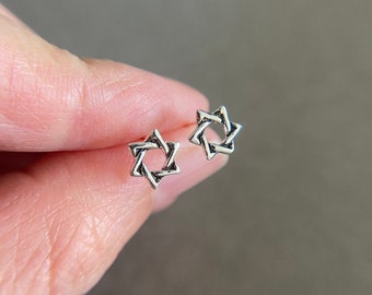 Orecchini a bottone in argento con stella di David e stella ebraica con malocchio - Argento Sterling [ESV1029] - Italia