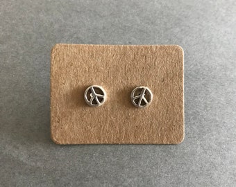 Silver Peace Sign Stud Earrings - Sterling Silver [ESV1008]